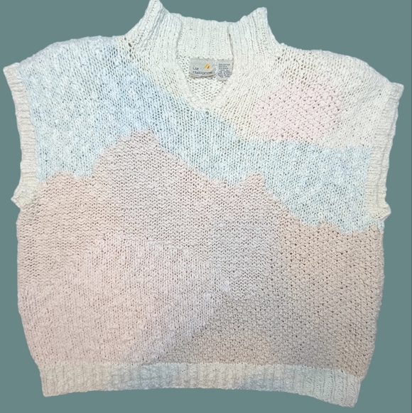 Claiborne Sweaters - Vintage Liz Claiborne Pastel Geometric Knit Sweater Vest - Size Large